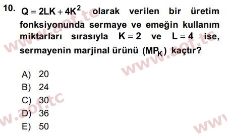 2019 Matematiksel İktisat Final 10. Çıkmış Sınav Sorusu