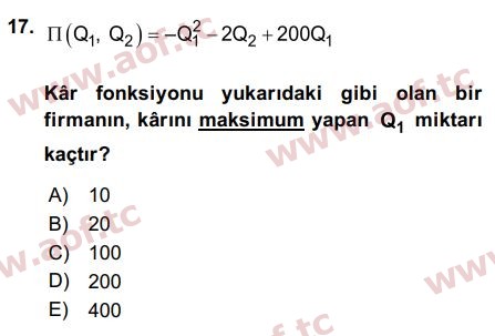 2019 Matematiksel İktisat Final 17. Çıkmış Sınav Sorusu