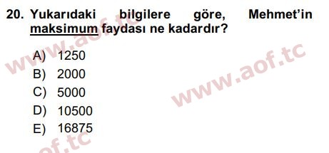 2019 Matematiksel İktisat Final 20. Çıkmış Sınav Sorusu