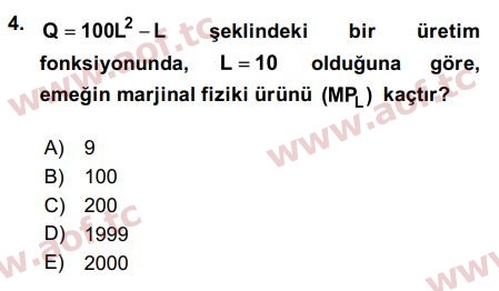 2019 Matematiksel İktisat Final 4. Çıkmış Sınav Sorusu