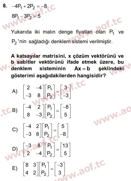 2019 Matematiksel İktisat Final 8. Çıkmış Sınav Sorusu