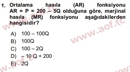 2020 Matematiksel İktisat Arasınav 1. Çıkmış Sınav Sorusu