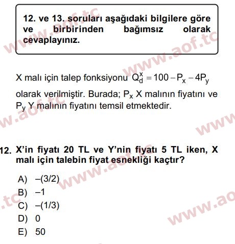 2020 Matematiksel İktisat Arasınav 12. Çıkmış Sınav Sorusu