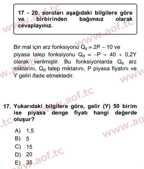 2020 Matematiksel İktisat Arasınav 17. Çıkmış Sınav Sorusu