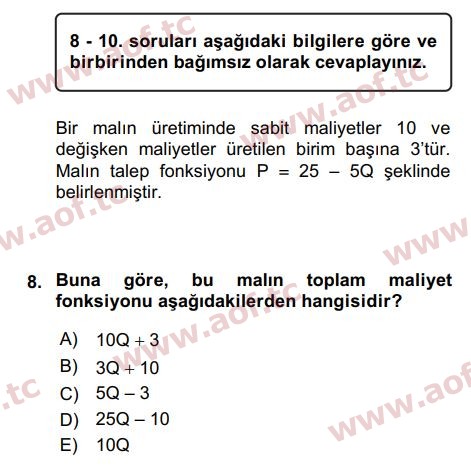 2020 Matematiksel İktisat Arasınav 8. Çıkmış Sınav Sorusu