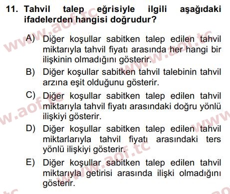 2016 Para Teorisi Arasınav 11. Çıkmış Sınav Sorusu
