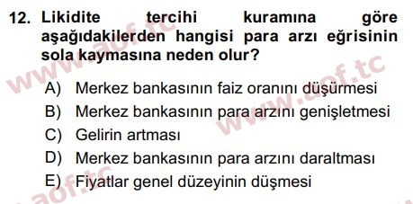 2016 Para Teorisi Arasınav 12. Çıkmış Sınav Sorusu