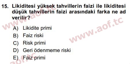 2016 Para Teorisi Arasınav 15. Çıkmış Sınav Sorusu