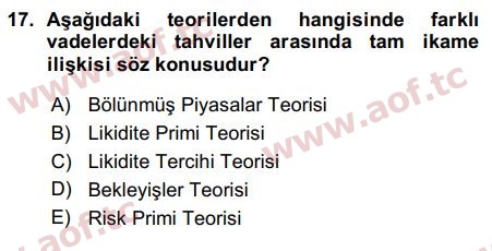 2016 Para Teorisi Arasınav 17. Çıkmış Sınav Sorusu