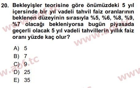 2016 Para Teorisi Arasınav 20. Çıkmış Sınav Sorusu