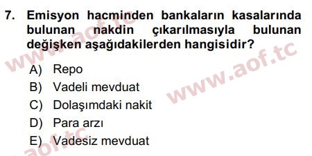 2016 Para Teorisi Arasınav 7. Çıkmış Sınav Sorusu