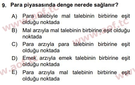 2016 Para Teorisi Final 9. Çıkmış Sınav Sorusu