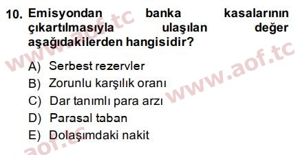 2015 Para Politikası Arasınav 10. Çıkmış Sınav Sorusu