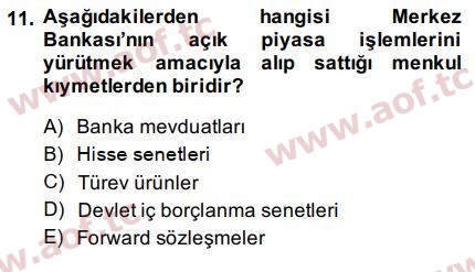 2015 Para Politikası Arasınav 11. Çıkmış Sınav Sorusu