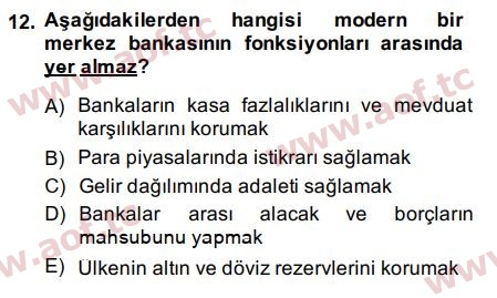 2015 Para Politikası Arasınav 12. Çıkmış Sınav Sorusu