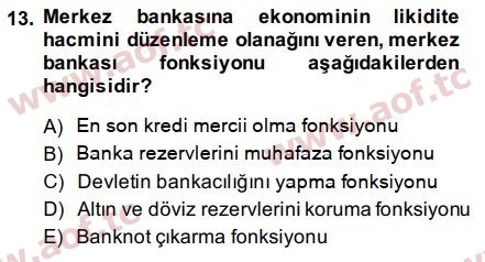 2015 Para Politikası Arasınav 13. Çıkmış Sınav Sorusu