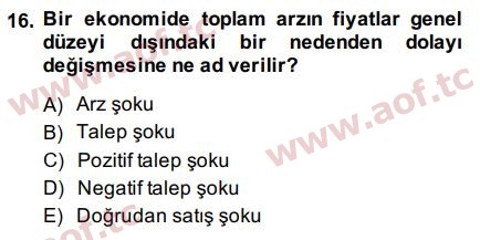 2015 Para Politikası Arasınav 16. Çıkmış Sınav Sorusu