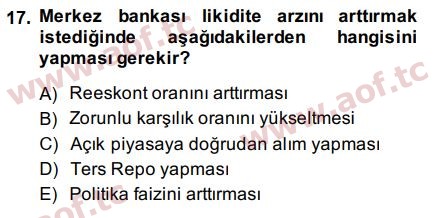 2015 Para Politikası Arasınav 17. Çıkmış Sınav Sorusu