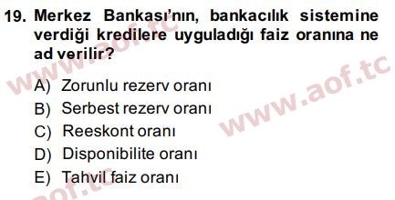 2015 Para Politikası Arasınav 19. Çıkmış Sınav Sorusu