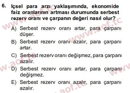 2015 Para Politikası Arasınav 6. Çıkmış Sınav Sorusu