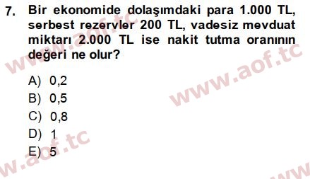 2015 Para Politikası Arasınav 7. Çıkmış Sınav Sorusu