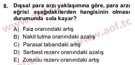 2015 Para Politikası Arasınav 8. Çıkmış Sınav Sorusu