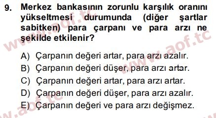 2015 Para Politikası Arasınav 9. Çıkmış Sınav Sorusu