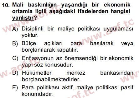 2015 Para Politikası Final 10. Çıkmış Sınav Sorusu