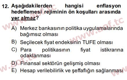 2015 Para Politikası Final 12. Çıkmış Sınav Sorusu