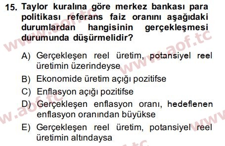 2015 Para Politikası Final 15. Çıkmış Sınav Sorusu