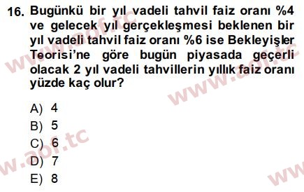 2015 Para Politikası Final 16. Çıkmış Sınav Sorusu