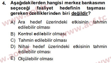 2015 Para Politikası Final 4. Çıkmış Sınav Sorusu