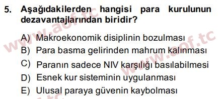 2015 Para Politikası Final 5. Çıkmış Sınav Sorusu