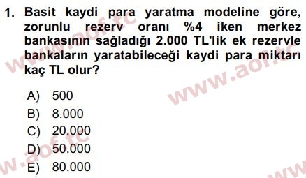 2016 Para Politikası Arasınav 1. Çıkmış Sınav Sorusu