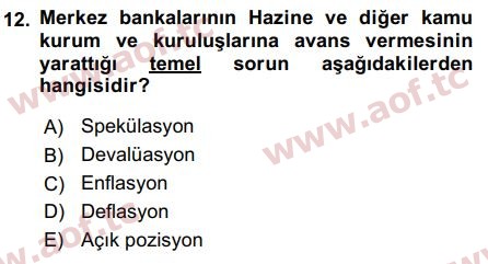 2016 Para Politikası Arasınav 12. Çıkmış Sınav Sorusu