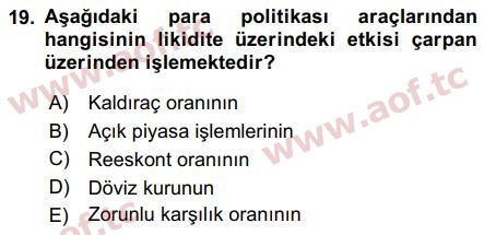 2016 Para Politikası Arasınav 19. Çıkmış Sınav Sorusu