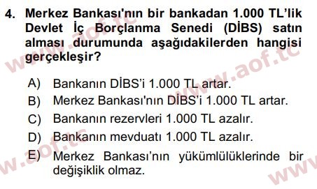 2016 Para Politikası Arasınav 4. Çıkmış Sınav Sorusu