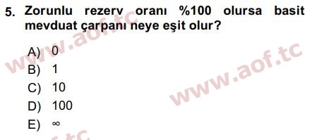 2016 Para Politikası Arasınav 5. Çıkmış Sınav Sorusu