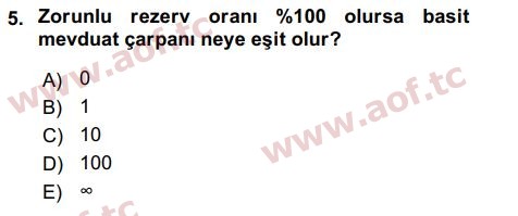 2016 Para Politikası Arasınav 5. Çıkmış Sınav Sorusu