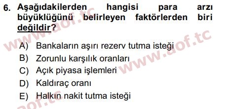 2016 Para Politikası Arasınav 6. Çıkmış Sınav Sorusu