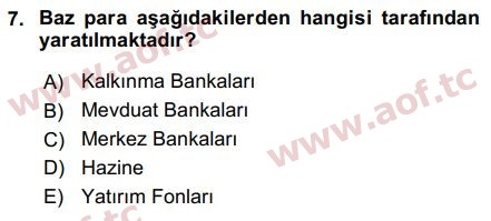 2016 Para Politikası Arasınav 7. Çıkmış Sınav Sorusu