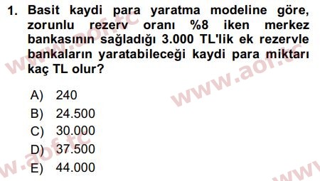 2016 Para Politikası Final 1. Çıkmış Sınav Sorusu