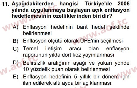 2016 Para Politikası Final 11. Çıkmış Sınav Sorusu