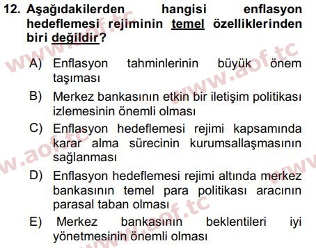 2016 Para Politikası Final 12. Çıkmış Sınav Sorusu