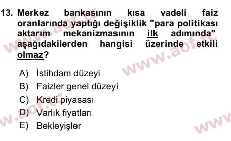 2016 Para Politikası Final 13. Çıkmış Sınav Sorusu