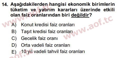 2016 Para Politikası Final 14. Çıkmış Sınav Sorusu