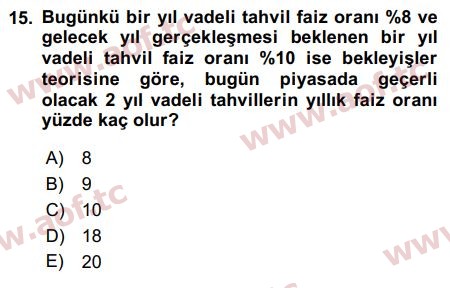 2016 Para Politikası Final 15. Çıkmış Sınav Sorusu