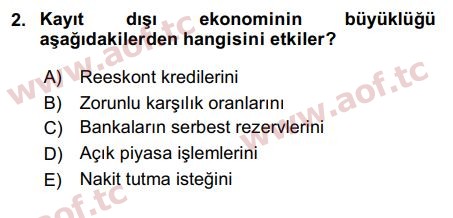 2016 Para Politikası Final 2. Çıkmış Sınav Sorusu