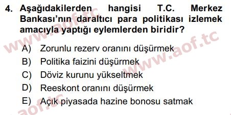 2016 Para Politikası Final 4. Çıkmış Sınav Sorusu