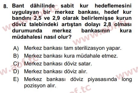 2016 Para Politikası Final 8. Çıkmış Sınav Sorusu